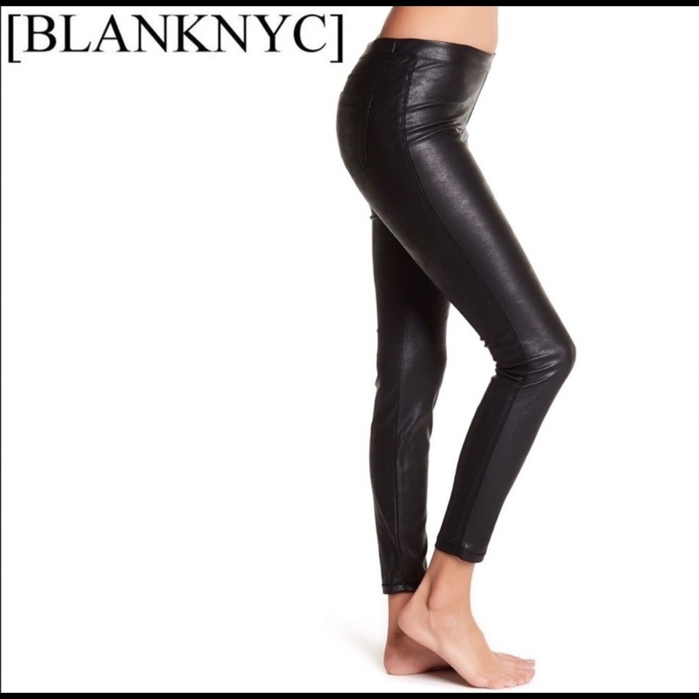 Blank NYC Black faux leather pussycat leggings size 27